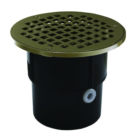 Jones Stephens 3in. x 4in. ABS Pipe Fit Drain Base with 3-1/2in. Metal Spud and 6in. Nickel Bronze Strainer D53127